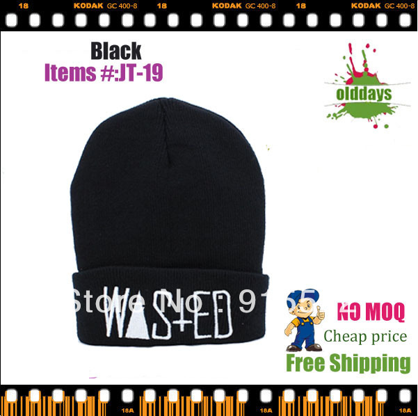 Free Shipping Olddays JT-19 street Stylish men and women beanie hat Rum Koke WASTED Beanie in Black cheap for sale NO MOQ