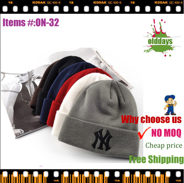 Free Shipping Olddays ON-32 six color NY beanie hats lots 10pc/lots cheap cotton 100% high quality mens beanie cap fashion