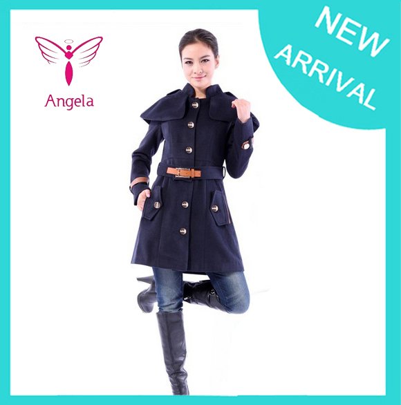 Free Shipping On Sale Women's Winter Tweed Coat Double Breasted Long Trench Coats Plus Size WO-039