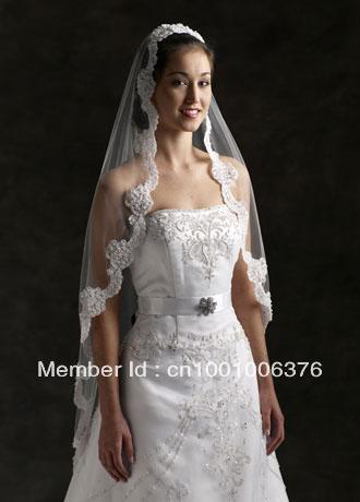Free Shipping One-layer Long Bridal Wedding Veils 2013 Lace Edge Wedding Accessories Veils  Model V06