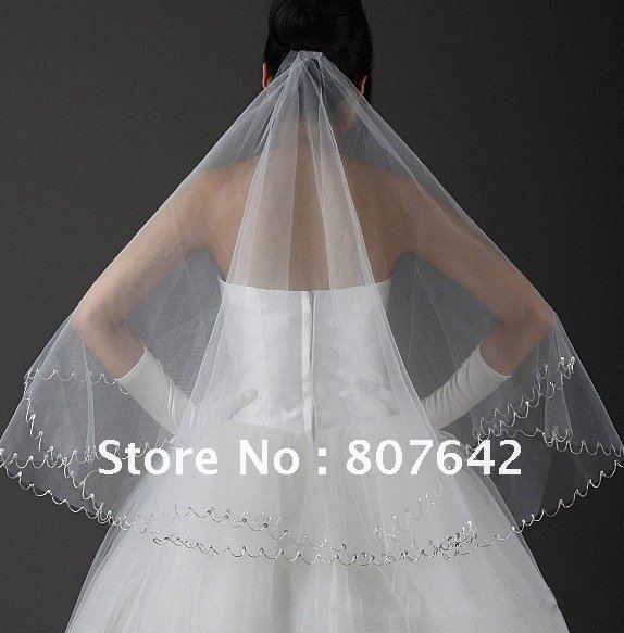 Free shipping ONE-layer white elegant veil /pretty veil bridal veil Cathedral with bead edge design 1.5M Sky-V065