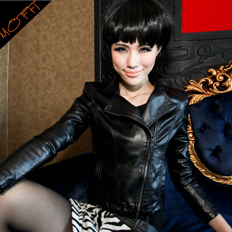 Free Shipping one piece 2013 outerwear fashion slim short design motorcycle water wash PU small leather clothing W03