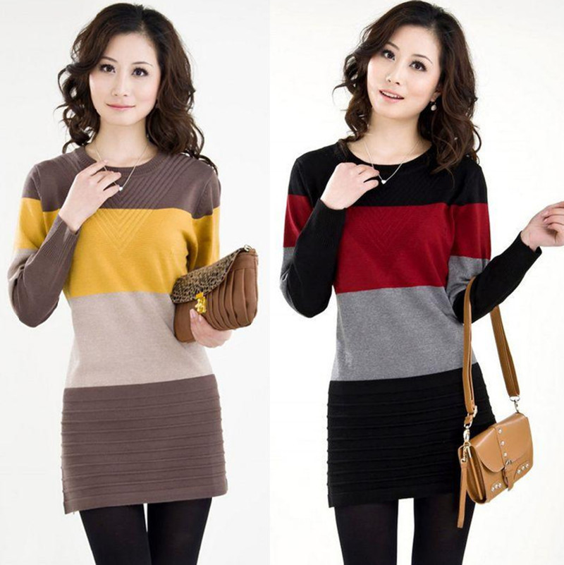 Free shipping one-piece big code women's 2012 sweater women's medium-long low o-neck sweater spring and autumn knitted outerwear