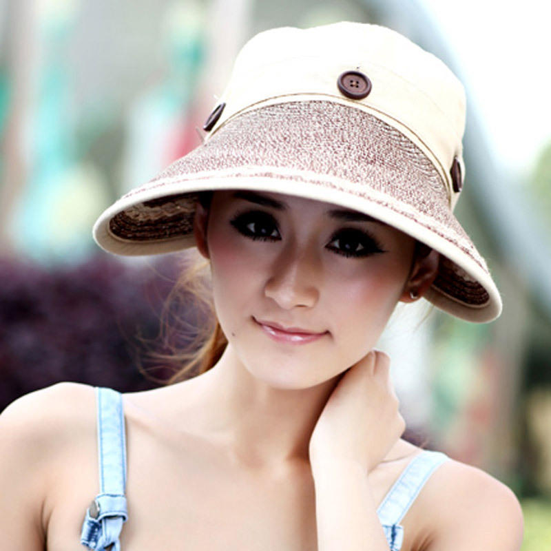 Free shipping one-piece strawhat female summer anti-uv sunbonnet beach folding dual-purpose sun visor hat