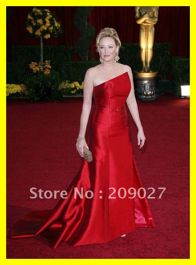 Free Shipping One-shoulder Designer Star Virginia Madsen Red Oscar Satin Celebrity Dresses