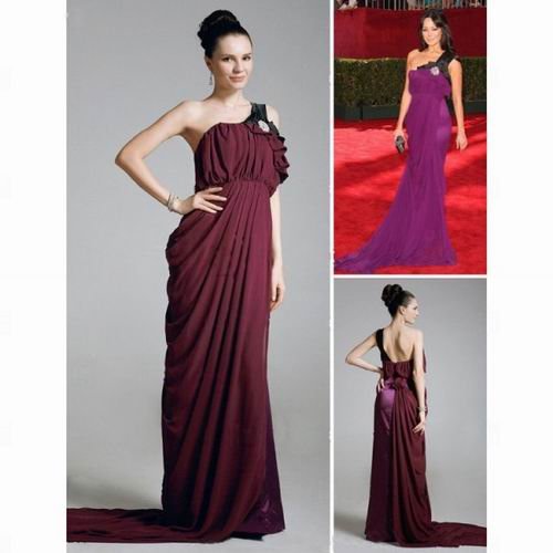 Free shipping!one-shoulder pleated court train beach asymmentric custom-made 2012 Celebrity Dresses