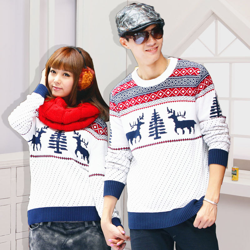 Free shipping Onta lovers sweater 2012 winter o-neck color block wowed double layer thickening