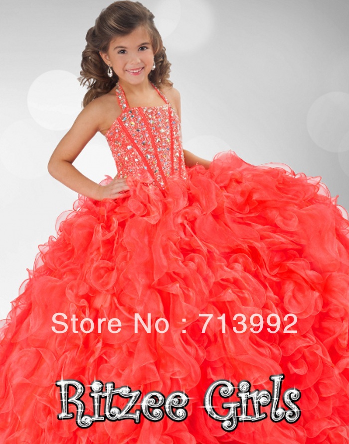 Free shipping orange organza flowers mini silver beading and feathers cupcake flower girl dress/pageant girl dres