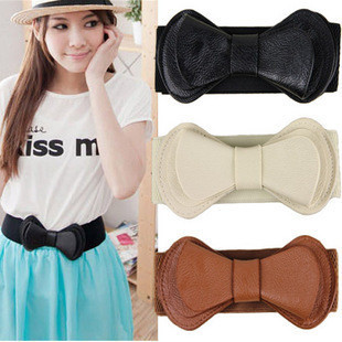 Free Shipping ( order >10$ will send ) P20 brief leather bow cummerbund Women elastic waist belt decoration strap