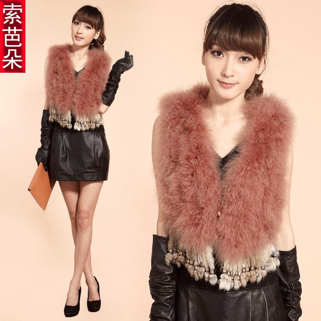 Free Shipping Ostrich fur , wool vest short design vest outerwear fur coat