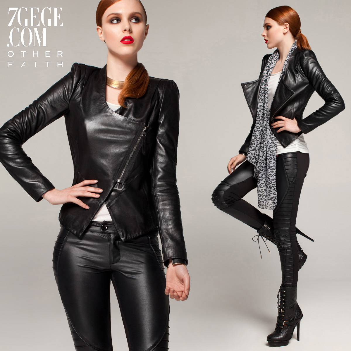 Free Shipping Otherfaith collarless front fly shoulder pads design leather short slim clothing 13g30031