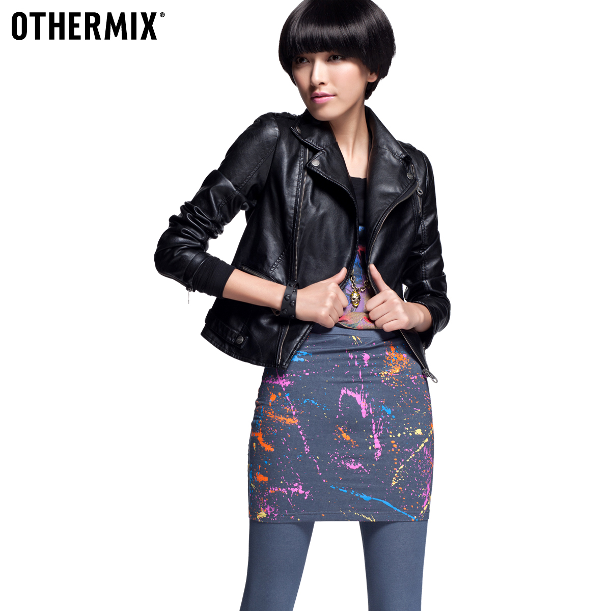 Free shipping Otherfaith fashion slim PU clothing women's outerwear 12eg013006f