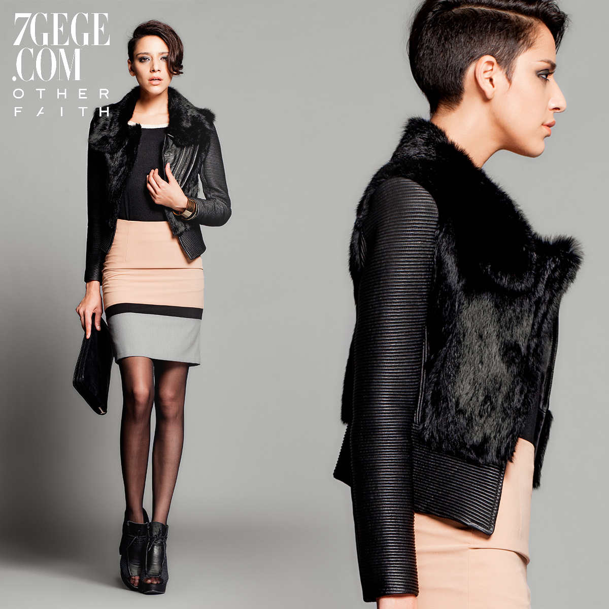 FREE SHIPPING Otherfaith short design genuine leather patchwork clothing fur collar outerwear female 12fg014005f
