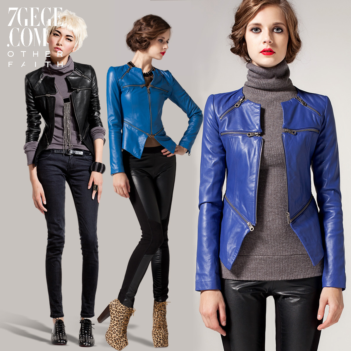 Free Shipping Otherfaith zipper genuine leather short design new arrival female leather clothing 13g30011