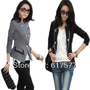 Free Shipping outerwear female women's autumn/winter suit slim denim leather patchwork jacket coat, women jacket black