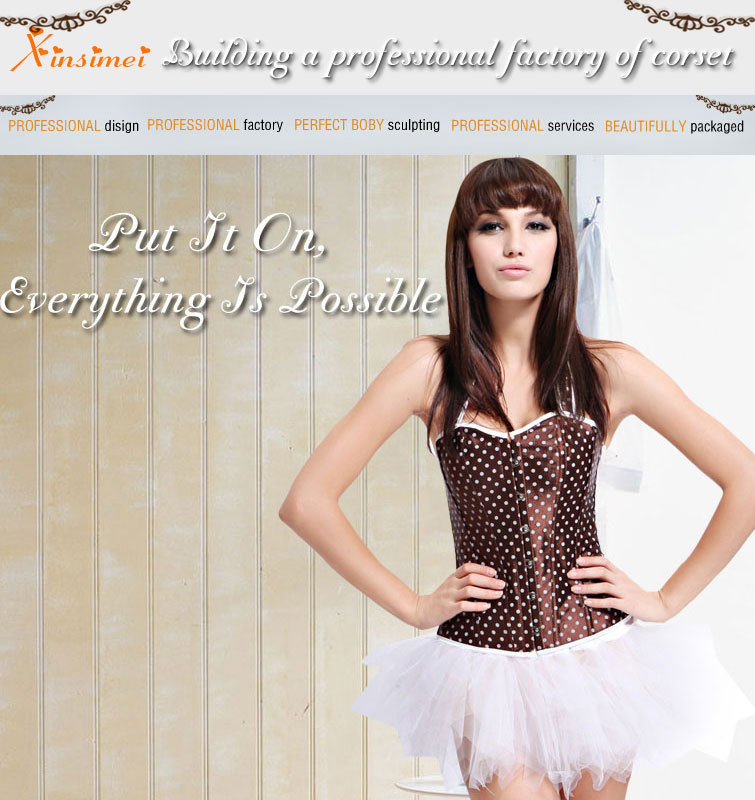 Free Shipping Outerwear Sexy Polka Dot Halter Corset With Petticoat