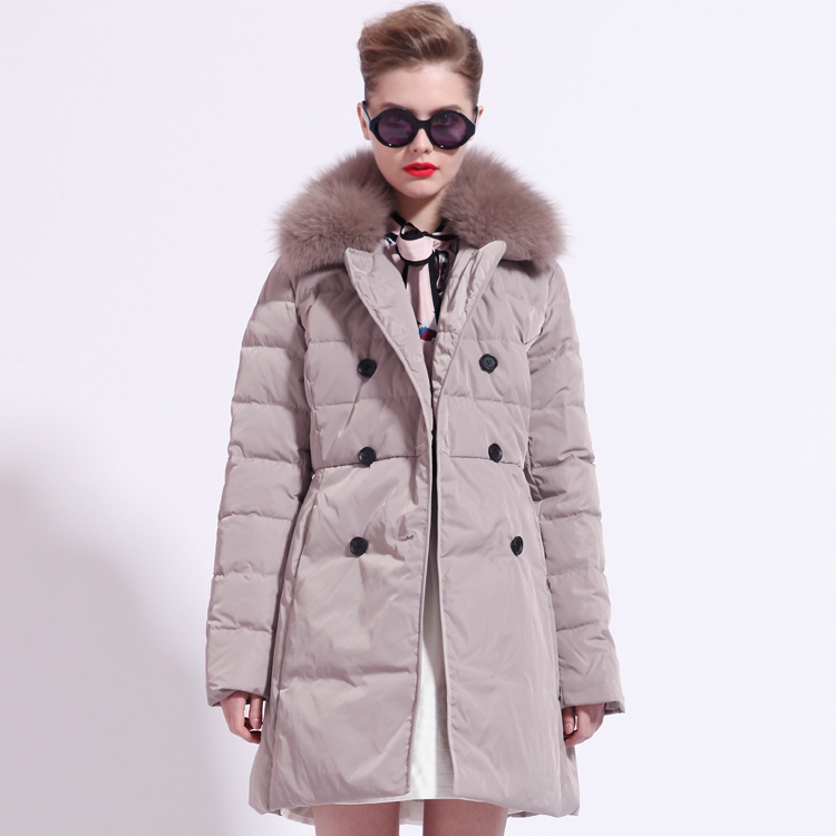 Free shipping Oz t line limoux fox fur double breasted brief down overcoat