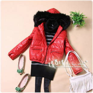 Free shipping P189 2011 winter fur collar hooded water washed leather wadded jacket PU leather coat