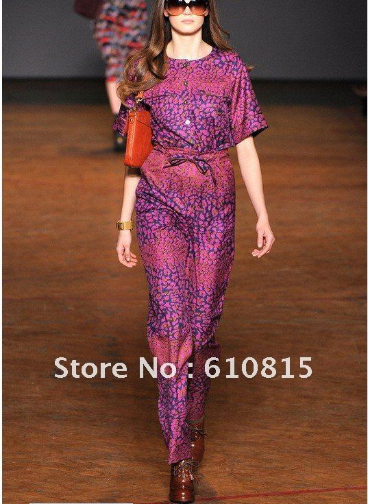 Free Shipping Paint leopard twill silk Jumpsuit H120617