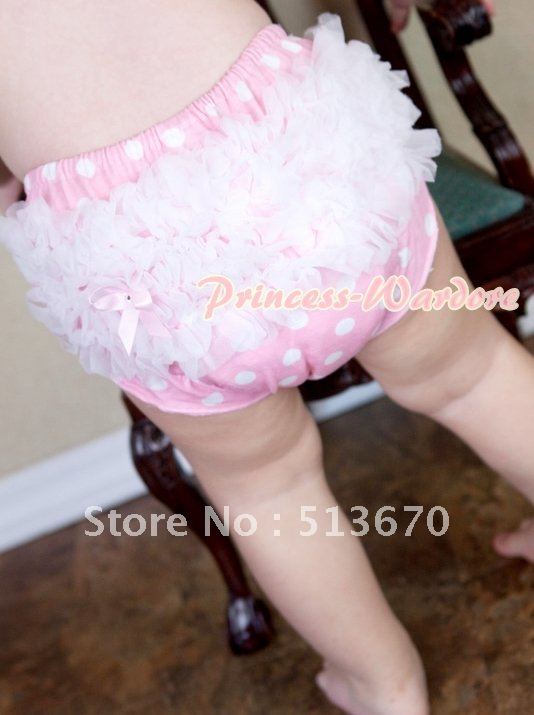 Free Shipping  Panties Bloomers - White Ruffles Light Pink White Polka Dot MAB047