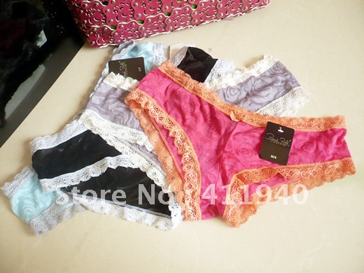 Free shipping, Panty rose print sexy lace decoration low-waist seamless print panties