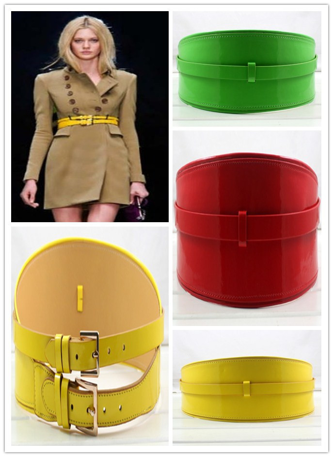 Free Shipping Paris fashion catwalk shows more black yellow patent leather leather band method lady temperament wide waist belt