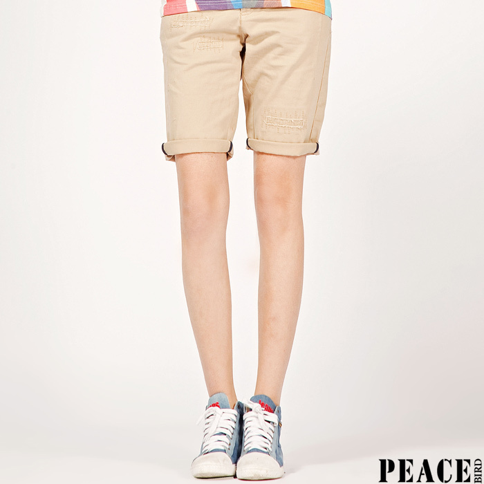 Free shipping PEACEBIRD women's 2012 casual mid waist 100% cotton khaki shorts ag1110634