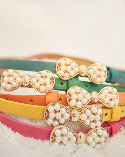 Free shipping Pearl bow women's thin belt all-match fashion decoration one-piece dress belt japanned leather