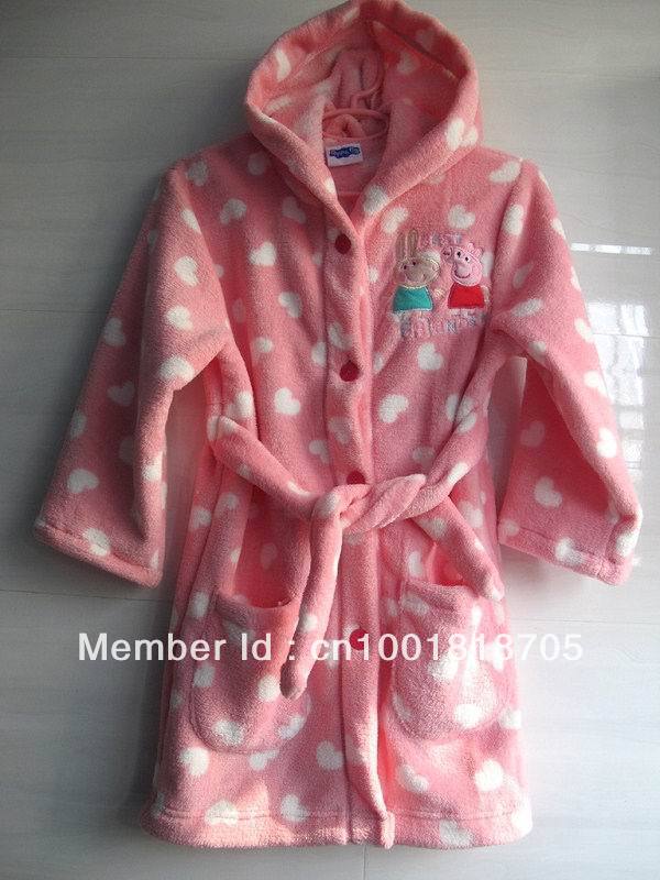 Free shipping Peppa Pig pink color heart printed girl dressing night gown nightgown sleeper sleepwear