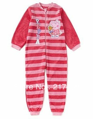 Free shipping Peppa Pig pink Striped girl pajamas romper sleepwear all in one big sizes available