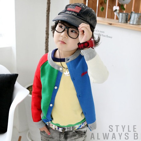 Free shipping piece autumn candy color block decoration male girls clothing baby long-sleeve cardigan child sweatshirt