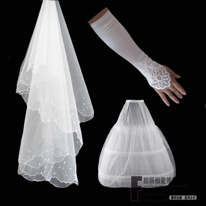 Free shipping Piece set bridal veil gloves pannier