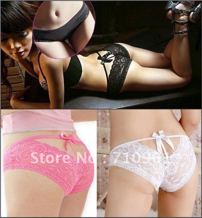 Free shipping Pierced Butterfly tie lace sexy underwear princess sexy ladies panties with diamond lace temperament briefs