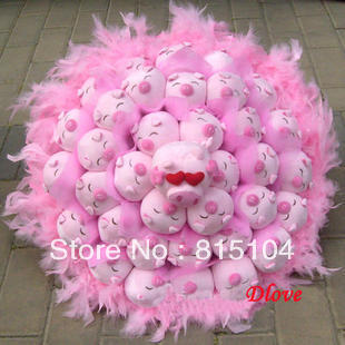 Free Shipping Pig bouquet holding flowers cartoon bouquet creative doll W316