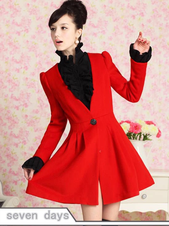 Free Shipping Pink Doll 2012 Winter Holiday Sale New Modern V-neck One-button Long Trench Coat SL110629RD