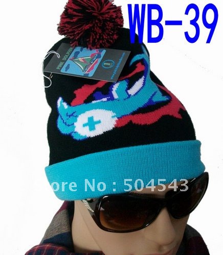 Free Shipping Pink Dolphin Beanies Hot Style Winter Warm Knit beanie hats hip hop pom pom skully hat and beanies 6 colors