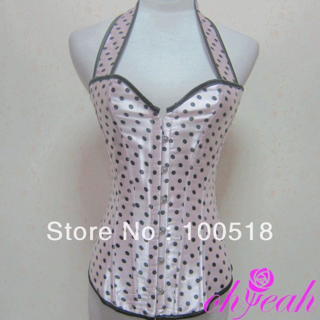 Free Shipping Pink Elegant Polka Dot Over Bust Corsets And Bustiers Plus Size A2212 S,M,L,2XL Available