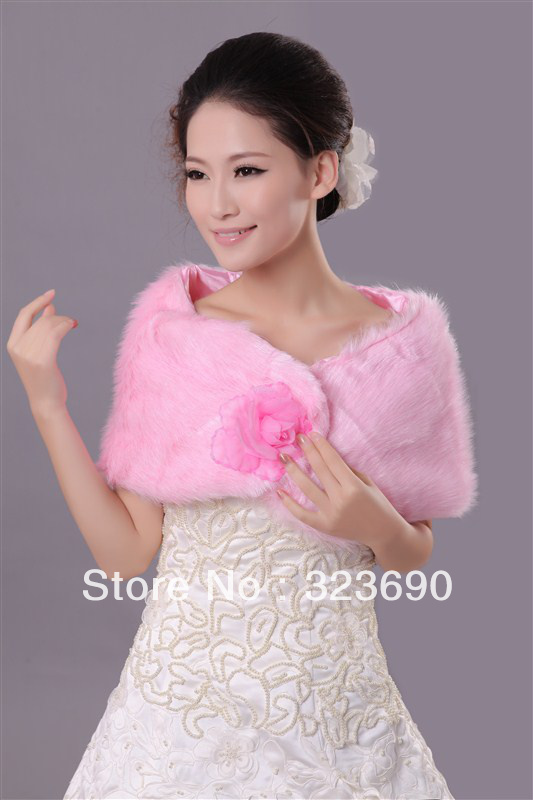 Free Shipping Pink Fur Shawl Free Size Bridal Pink Faux Fur Shrug