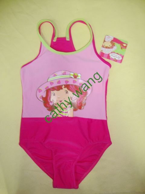 free shipping pink kids girls swimming costume swimwear strawberry shortcake swimwear swimsuits bathers swimmers