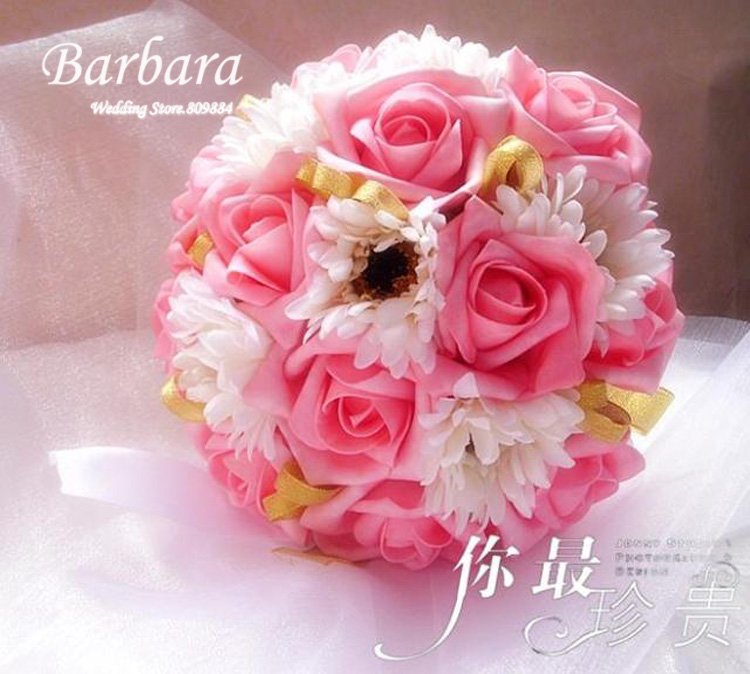 Free shipping ! Pink Large rose Wedding/Bridal bouquet Simulation flower