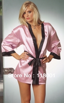 free shipping pink satin sexy nightgrow or robe