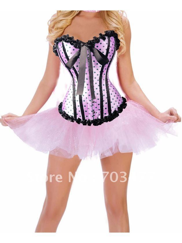 Free shipping!!!Pink sexy steel boned corset with mini dress strapless lace up corset (S,L,M,XL) high quality competitive price