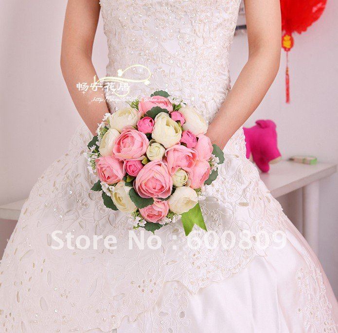 Free Shipping! Pink Simulation Wedding Bridal Bouquets,Bridesmaid Bouquets.Throw Bouquets