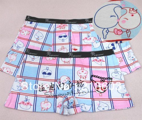 FREE SHIPPING Plaid oniy 100% cotton cartoon lovers panties ,mid waist boxer panties,2pcs