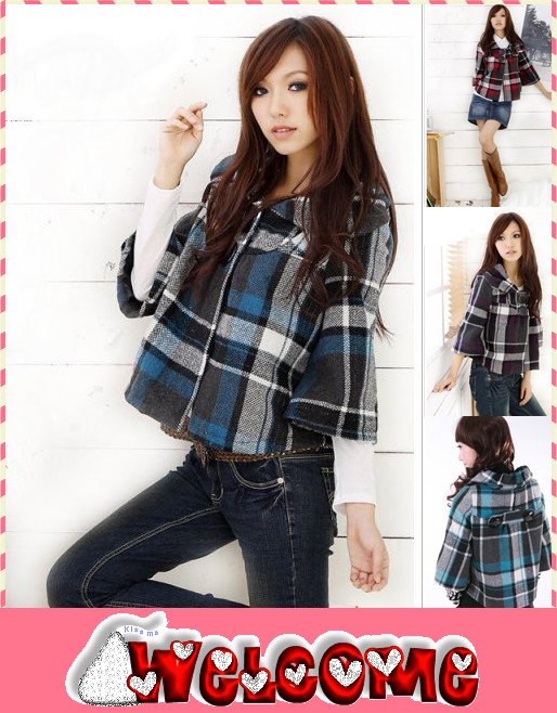 Free Shipping Plaid Wool Coat Style Trench Coat Wholesale Retail