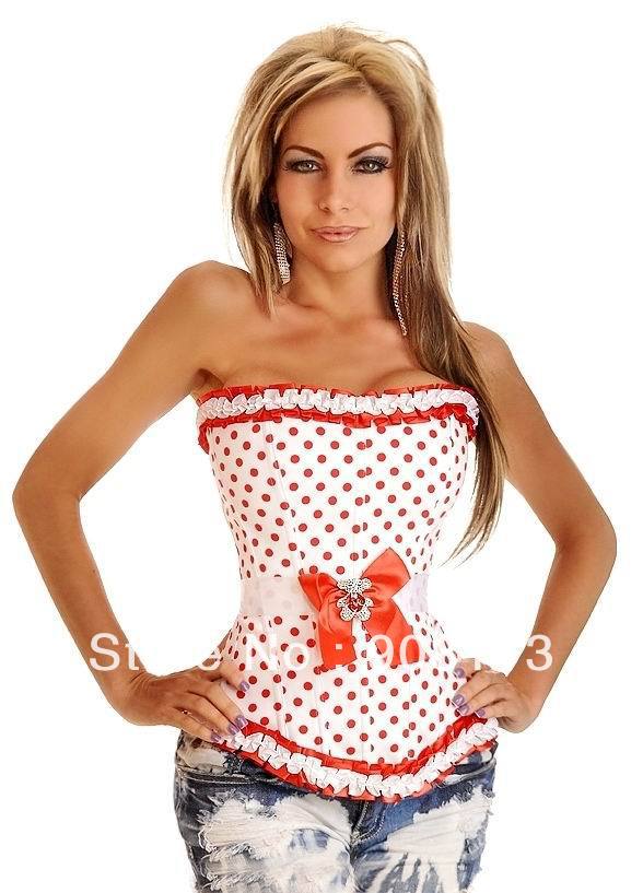 Free shipping!pleated laciness bow tight Flock Burlesque Bow Strapless Corset with a Pleated Trim Cheaper price Drop Shipping