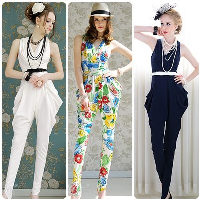 Free shipping pleated sleeveless vest v-neck high waist ladies print haren Jumpsuits & Rompers 2012 new fashion