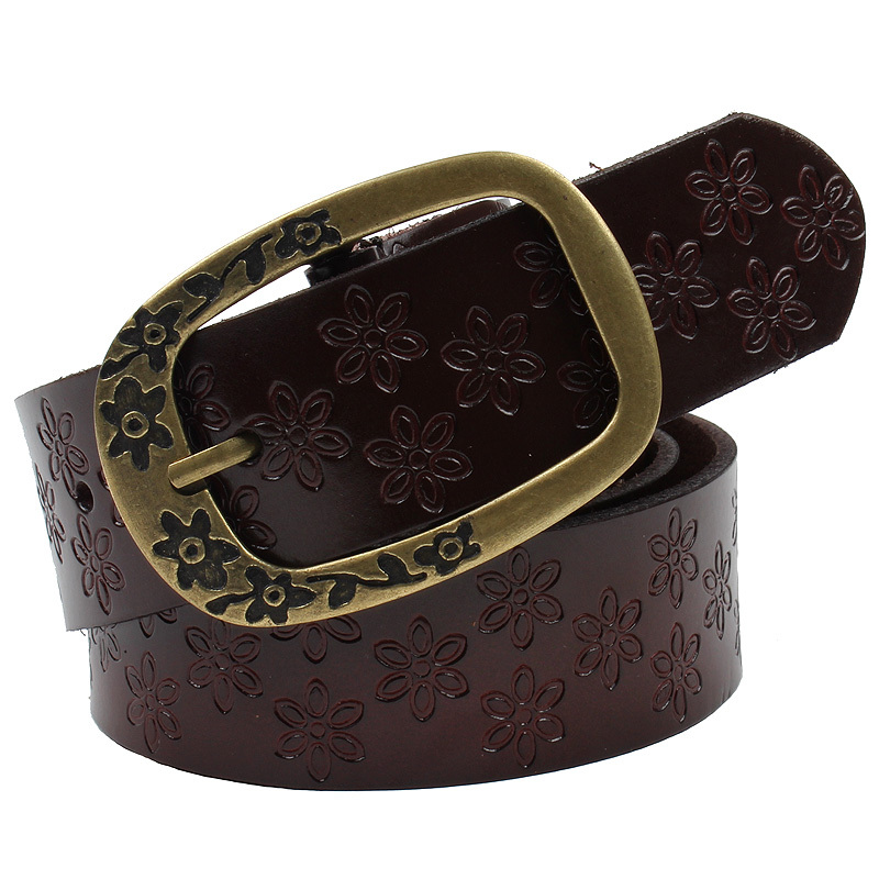 Free shipping,Plum buckle cowhide genuine leather belt strap fashion all-match vintage carved women's belt Women belt