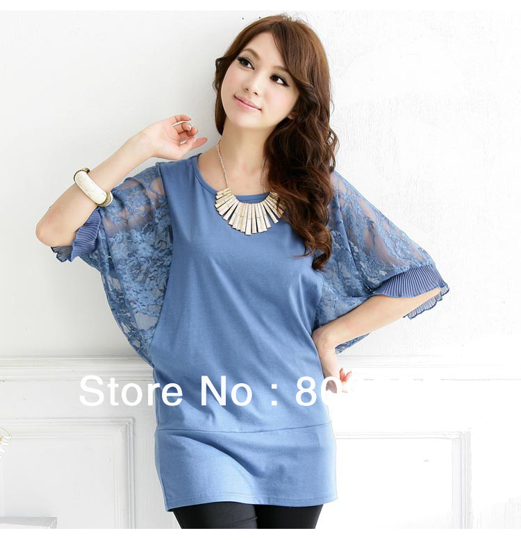 Free shipping Plus size 2013 new arrival , Spring Summer Fashion Women Lace patchwork Blouse