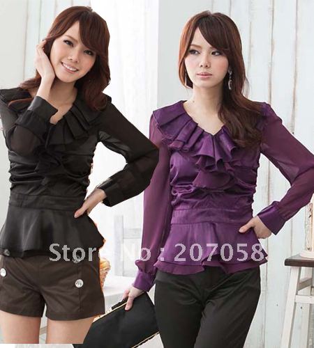 Free shipping Plus size blouse  clothing  long-sleeve OL ruffles shirt women's shirt